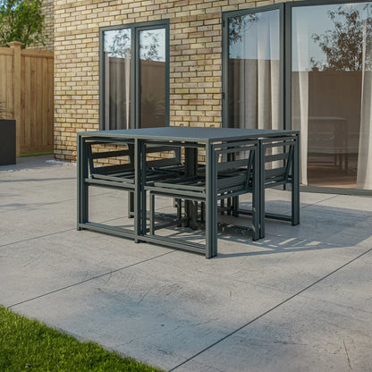 Phoebe 8 Seat Aluminium Cube Dining Set with 4 Chairs and 4 Side Chairs - Square Table in Graphite Grey