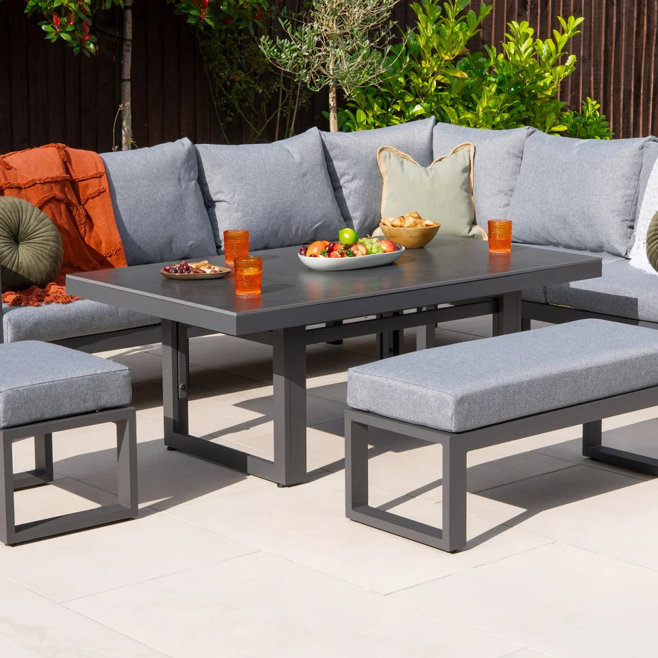 Maxwell L-Shape Corner Aluminium Lounge Dining Set - Rising Table in Graphite Grey