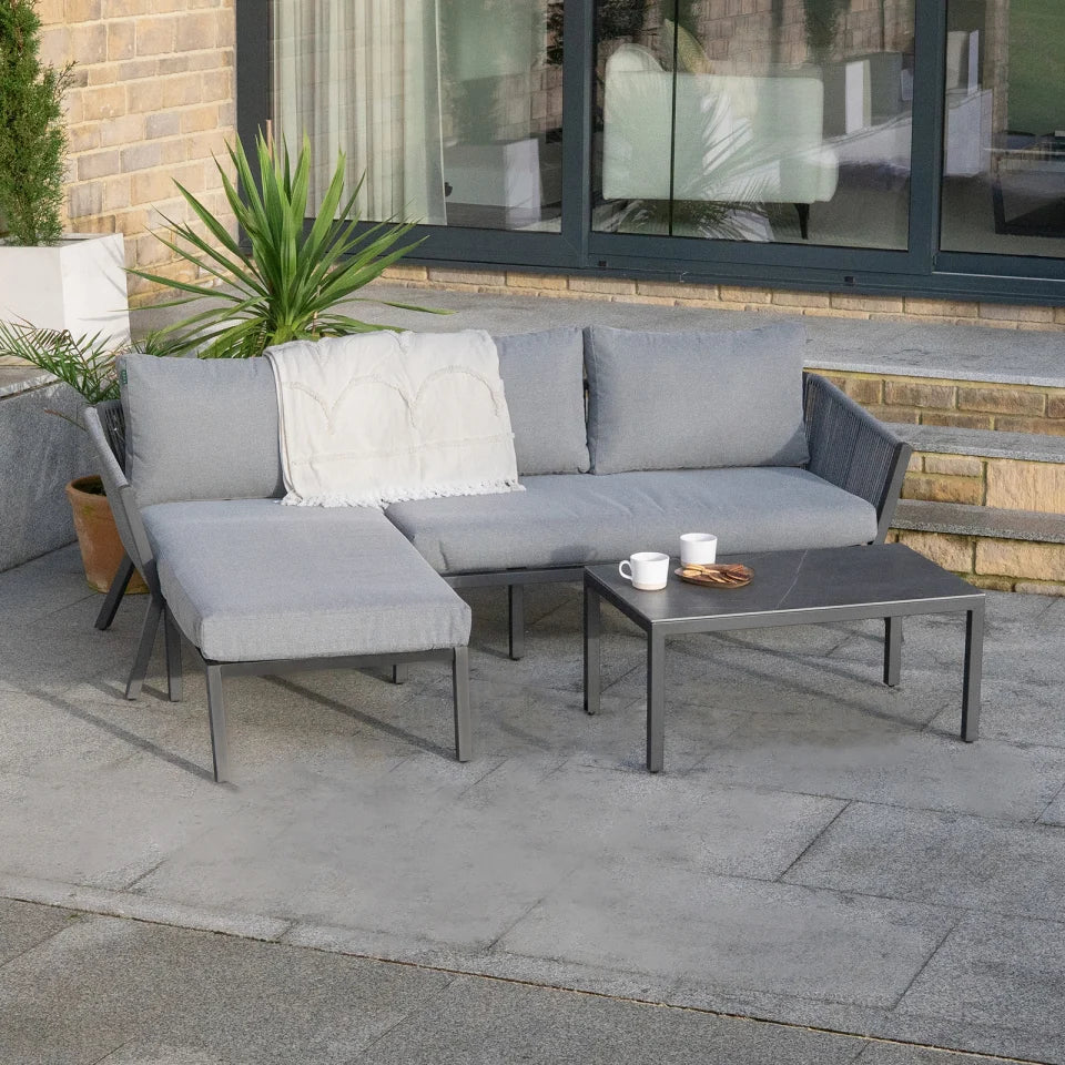 Darcey Rope Aluminium 3 Seater Chaise Sofa Lounging Set in Heron Grey