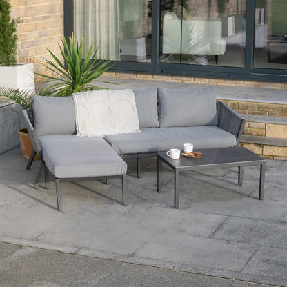 Darcey Rope Aluminium 3 Seater Chaise Sofa Lounging Set in Heron Grey