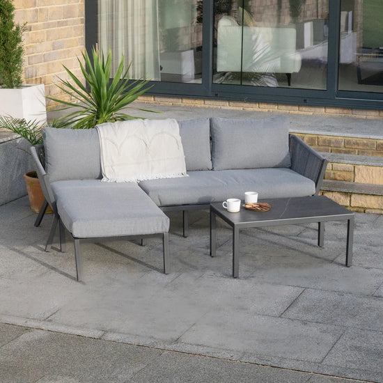 Darcey Rope Aluminium 3 Seater Chaise Sofa Lounging Set in Heron Grey
