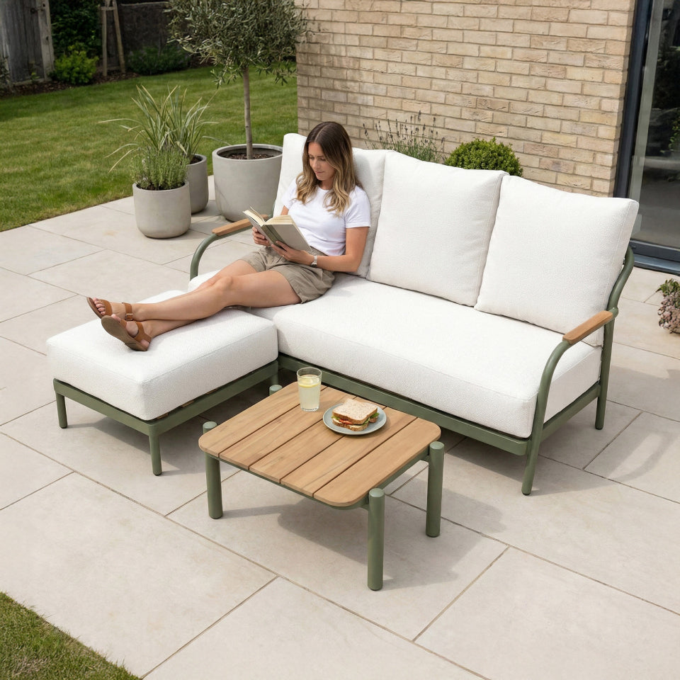 Ashley 3 Seater Chaise Sofa Lounging Set with Square Coffee Table - Green