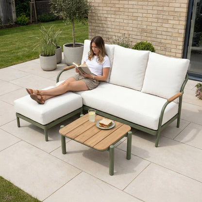 Ashley 3 Seater Chaise Sofa Lounging Set with Square Coffee Table - Green