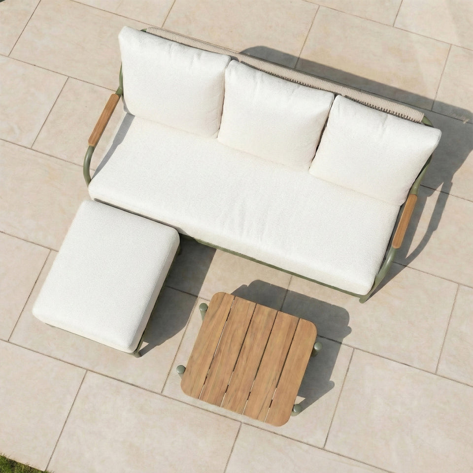 Ashley 3 Seater Chaise Sofa Lounging Set with Square Coffee Table - Green