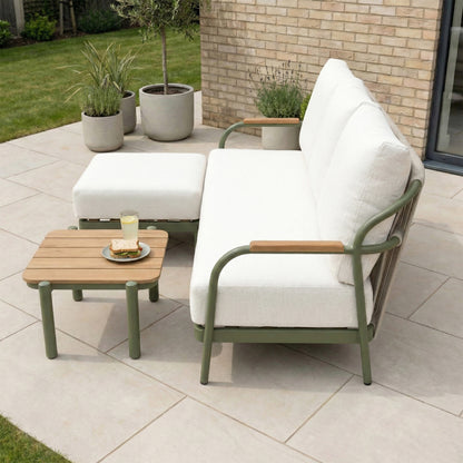 Ashley 3 Seater Chaise Sofa Lounging Set with Square Coffee Table - Green