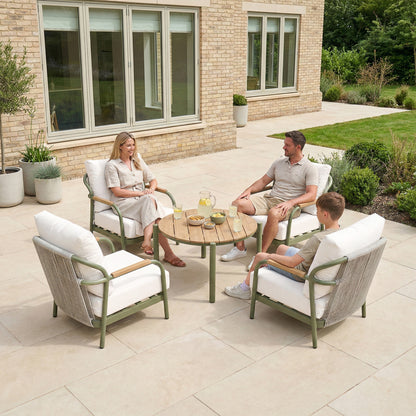 Ashley 4 Seat Rope Aluminium Dining Set - Round Table in Green