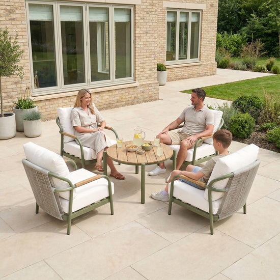 Ashley 4 Seat Rope Aluminium Dining Set - Round Table in Green
