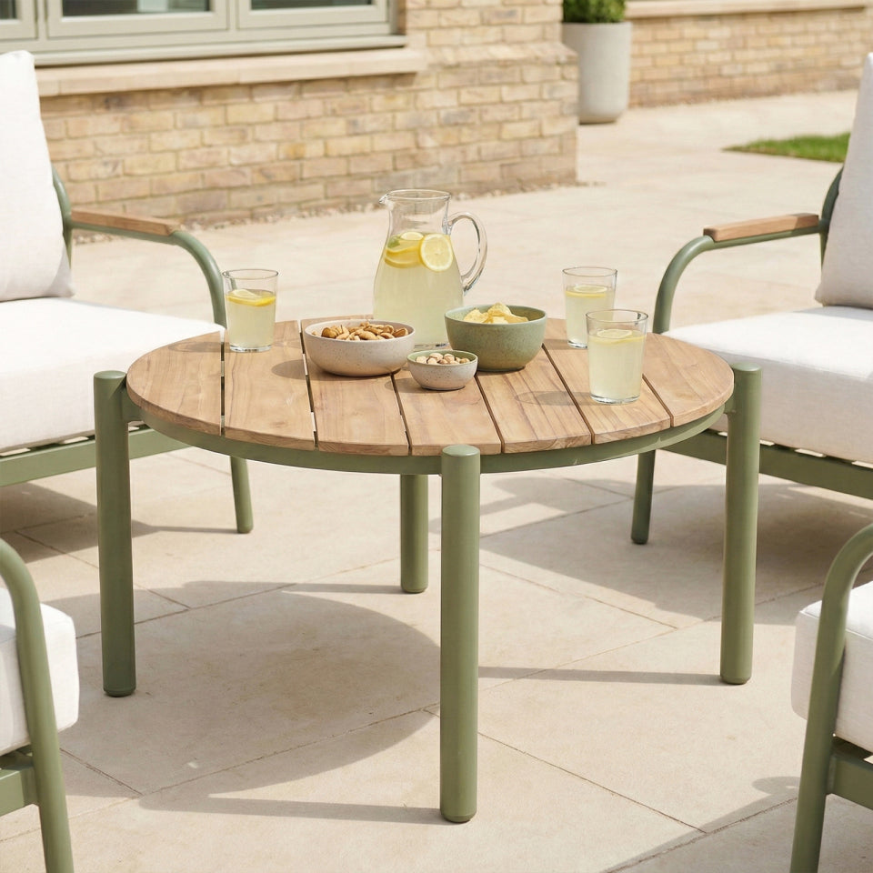 Ashley 4 Seat Rope Aluminium Dining Set - Round Table in Green
