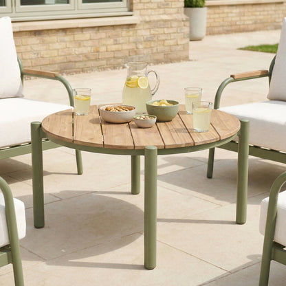 Ashley 4 Seat Rope Aluminium Dining Set - Round Table in Green