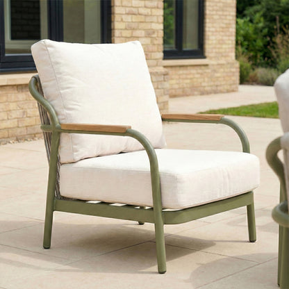 Ashley 4 Seat Rope Aluminium Dining Set - Round Table in Green