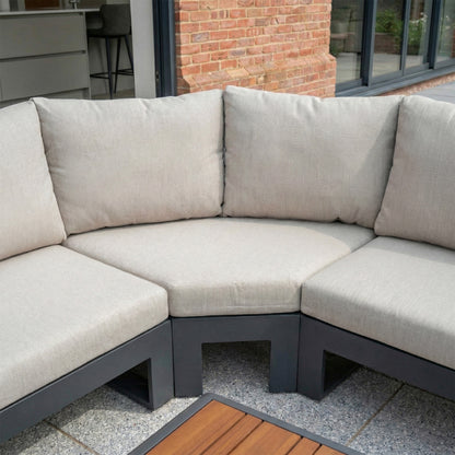 Maddox Aluminium Wood Look Curved Corner Sofa Lounging Set in Graphite Grey