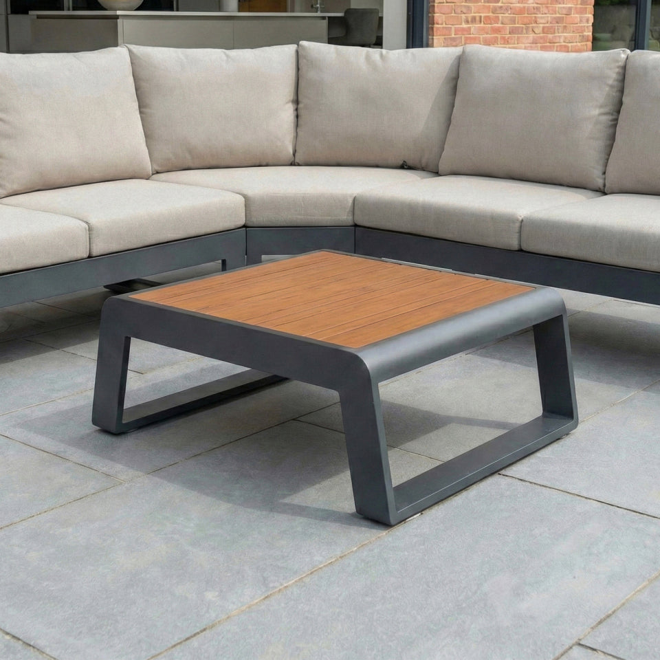 Maddox Aluminium Wood Look Curved Corner Sofa Lounging Set in Graphite Grey