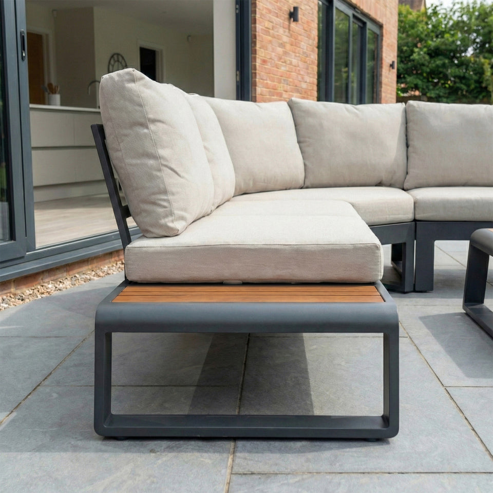 Maddox Aluminium Wood Look Curved Corner Sofa Lounging Set in Graphite Grey