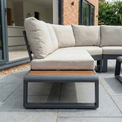 Maddox Aluminium Wood Look Curved Corner Sofa Lounging Set in Graphite Grey