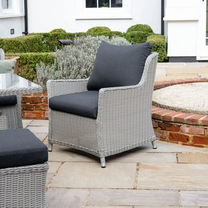 Talia 3 Seater Rattan Lounge Dining Set with 2 Armchairs and Bench - Rising Table in White Wash
