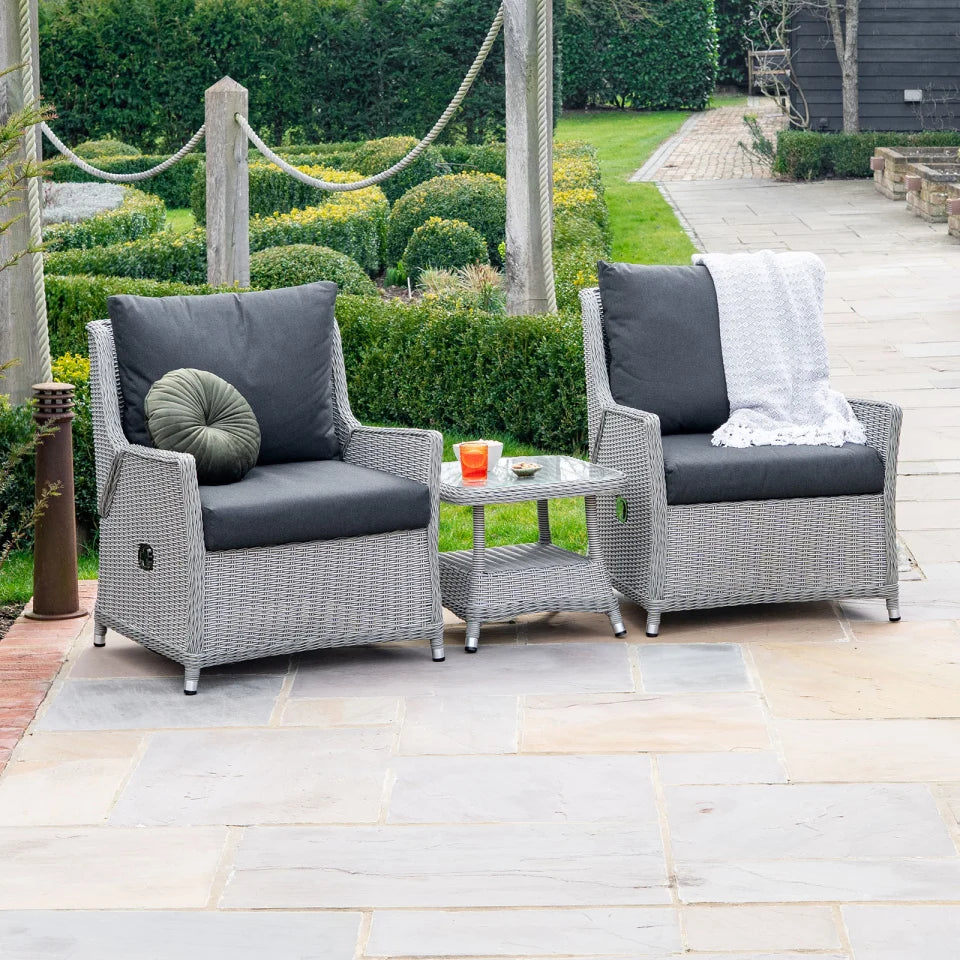 Talia Rattan Grande 3 Piece Reclining Lounging Set in White Wash