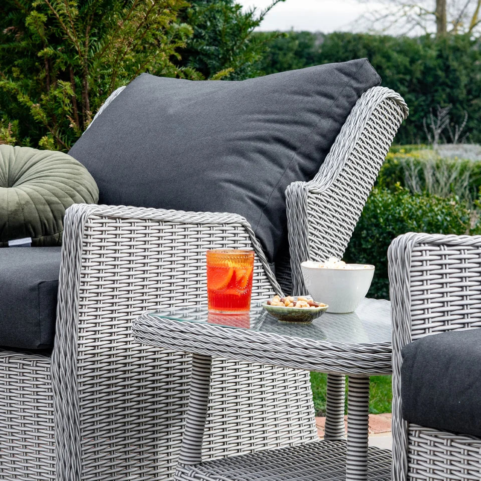 Talia Rattan Grande 3 Piece Reclining Lounging Set in White Wash