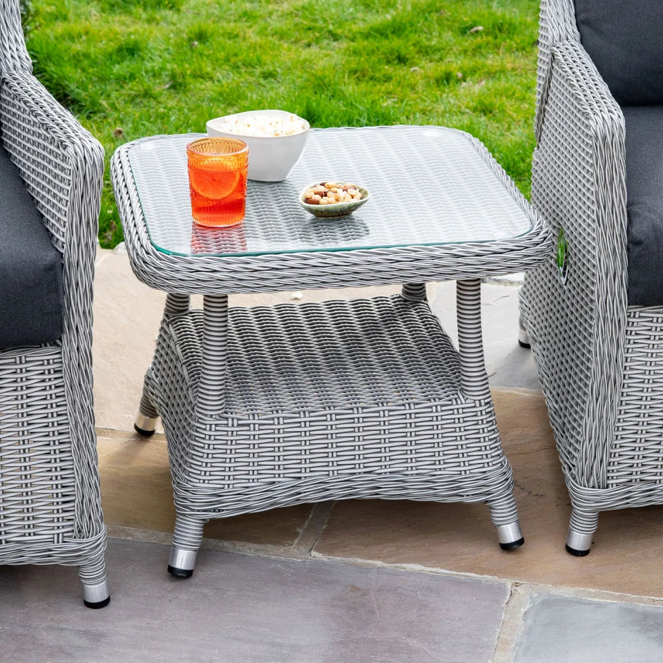 Talia Rattan Grande 3 Piece Reclining Lounging Set in White Wash
