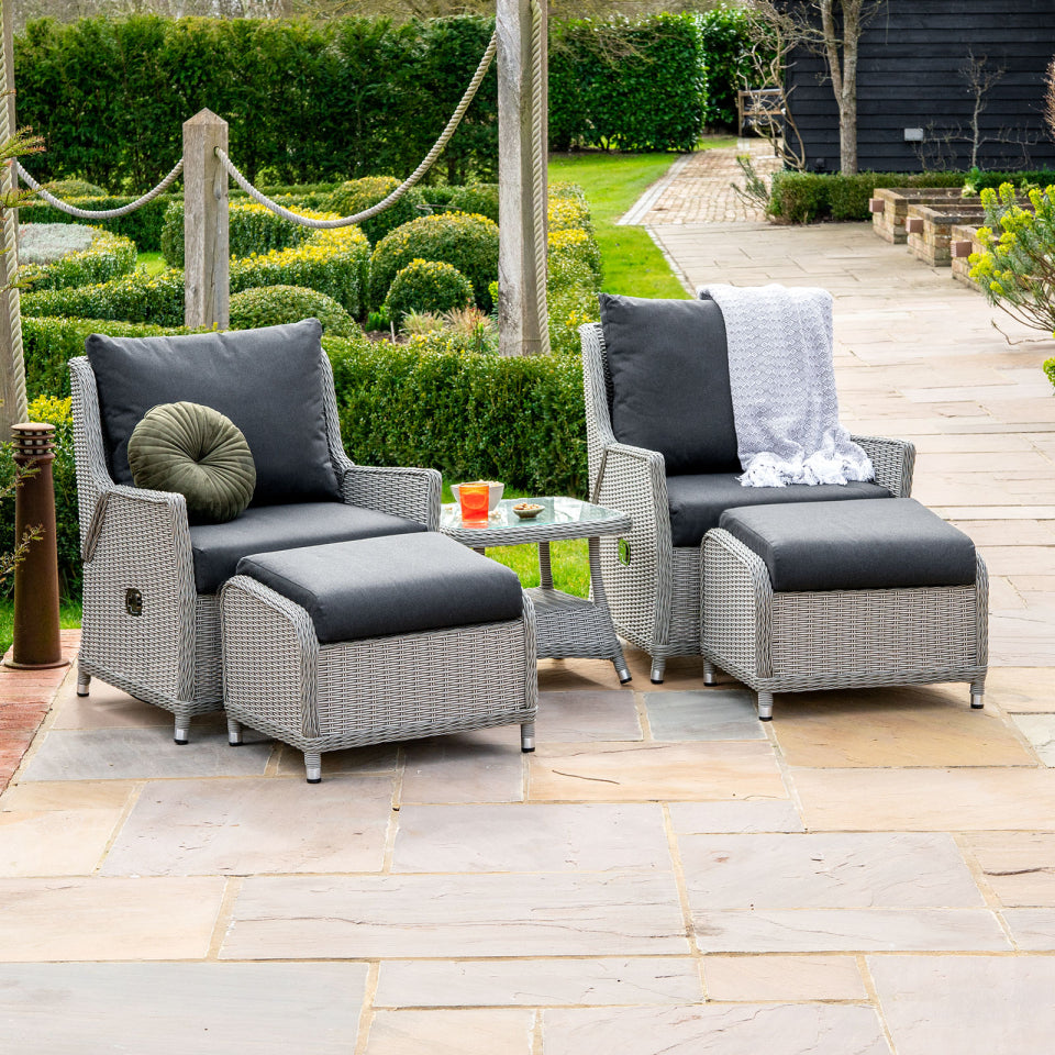 Talia Rattan Grande 5 Piece Reclining Lounging Set in White Wash