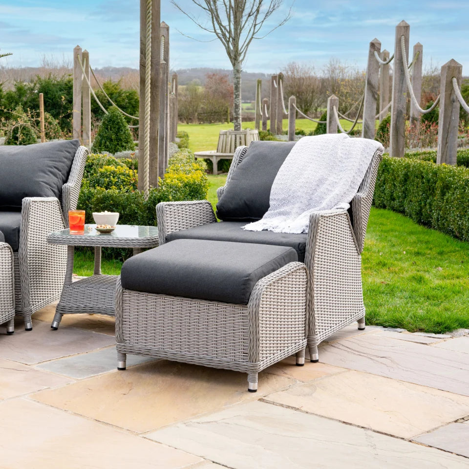 Talia Rattan Grande 5 Piece Reclining Lounging Set in White Wash