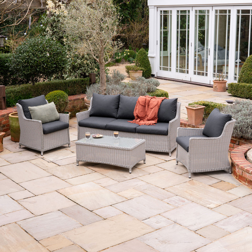 Talia Rattan 3 Seater Sofa Lounging Set in White Wash