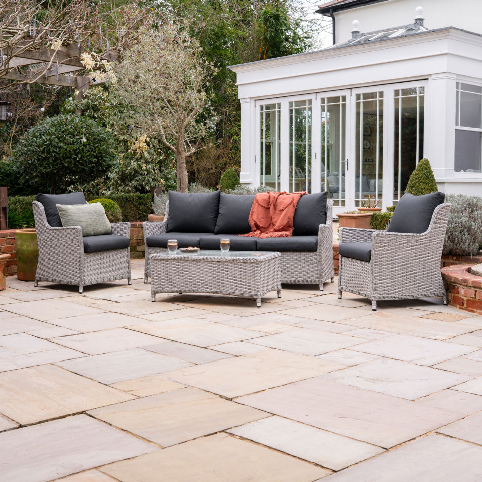 Talia Rattan 3 Seater Sofa Lounging Set in White Wash