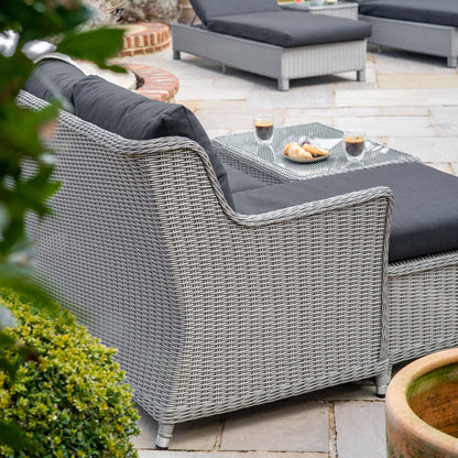 Talia Rattan 3 Seater Chaise Sofa Lounging Set in White Wash