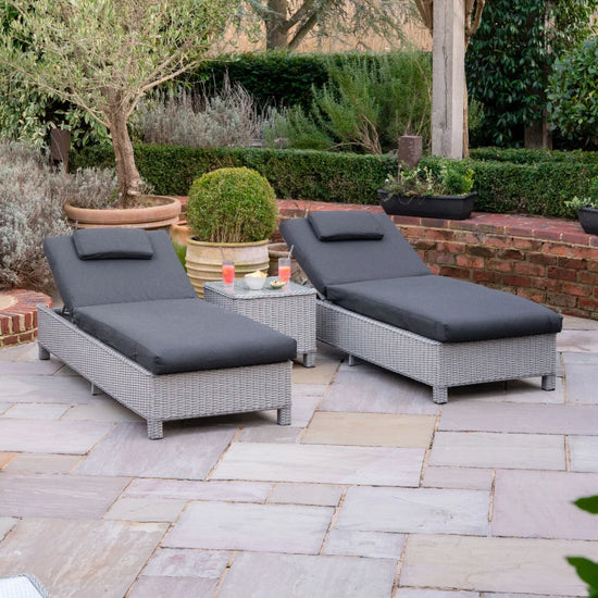 Talia Rattan Sun Lounger Set of 2 and Side Table in White Wash