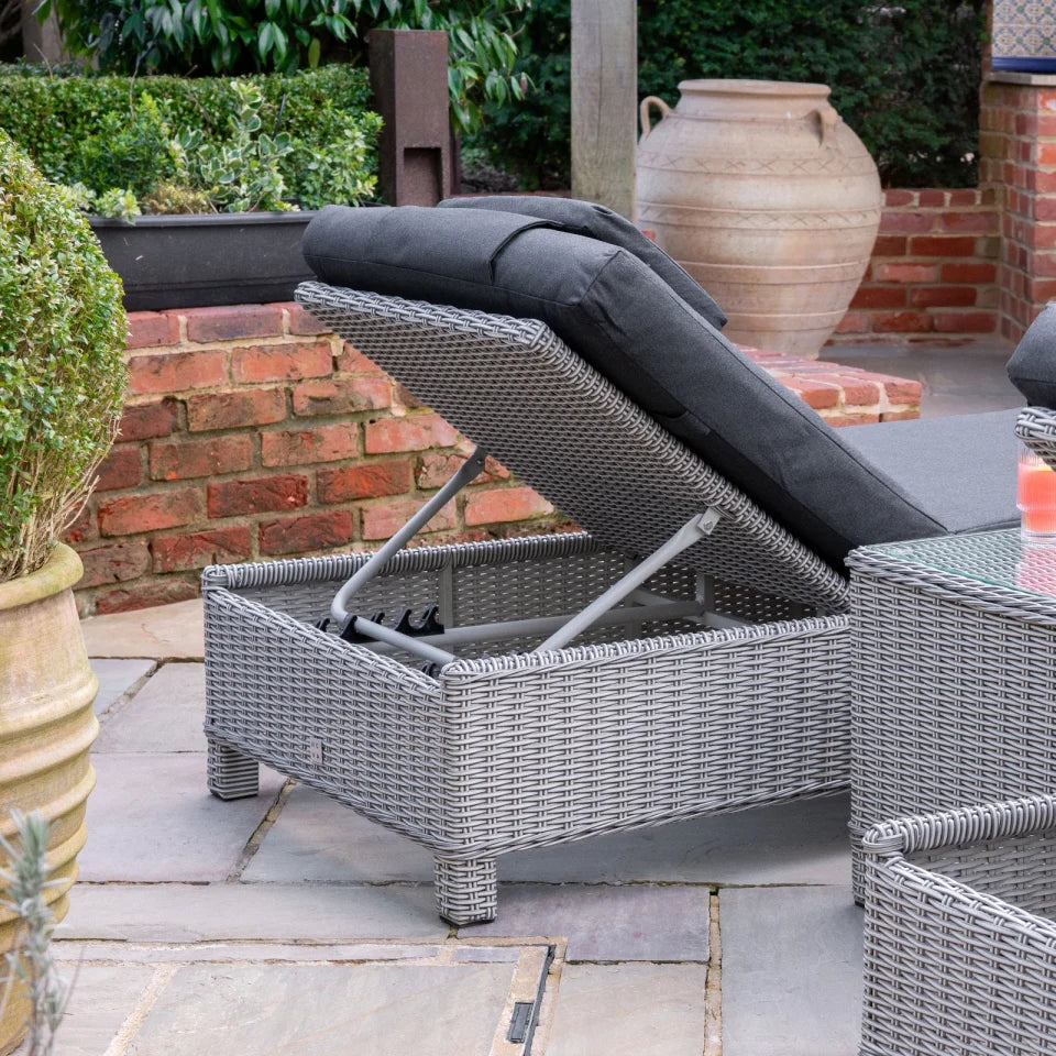 Talia Rattan Sun Lounger Set of 2 and Side Table in White Wash