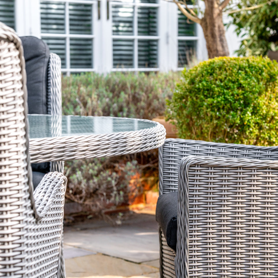 Talia 4 Seat Rattan Dining Set - Round Table in White Wash