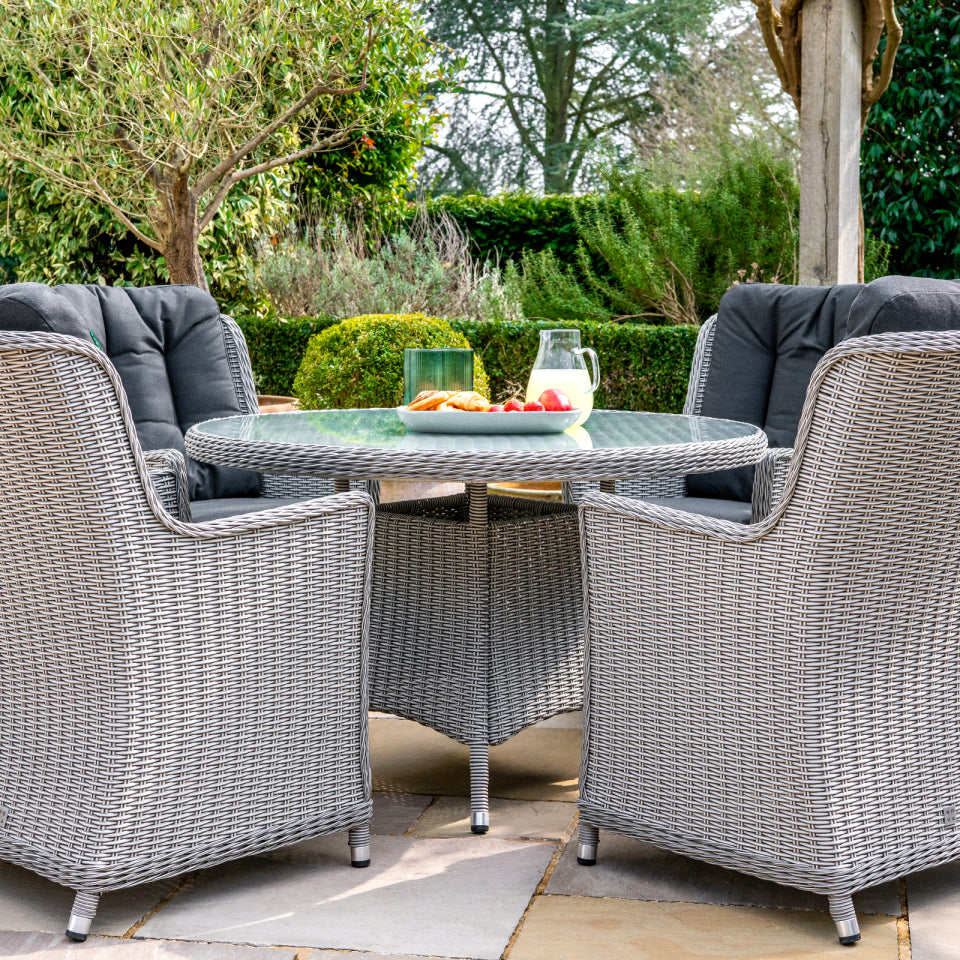 Talia 4 Seat Rattan Dining Set - Round Table in White Wash