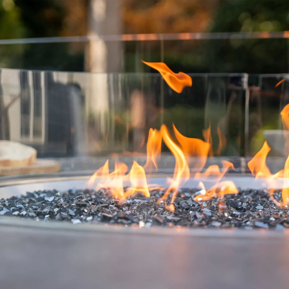 Talia 6 Seat Rattan Dining Set - Round Gas Fire Pit Table in White Wash