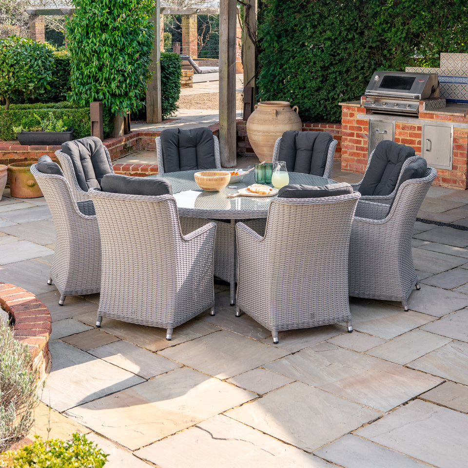 Talia 8 Seat Rattan Dining Set - Round Table in White Wash