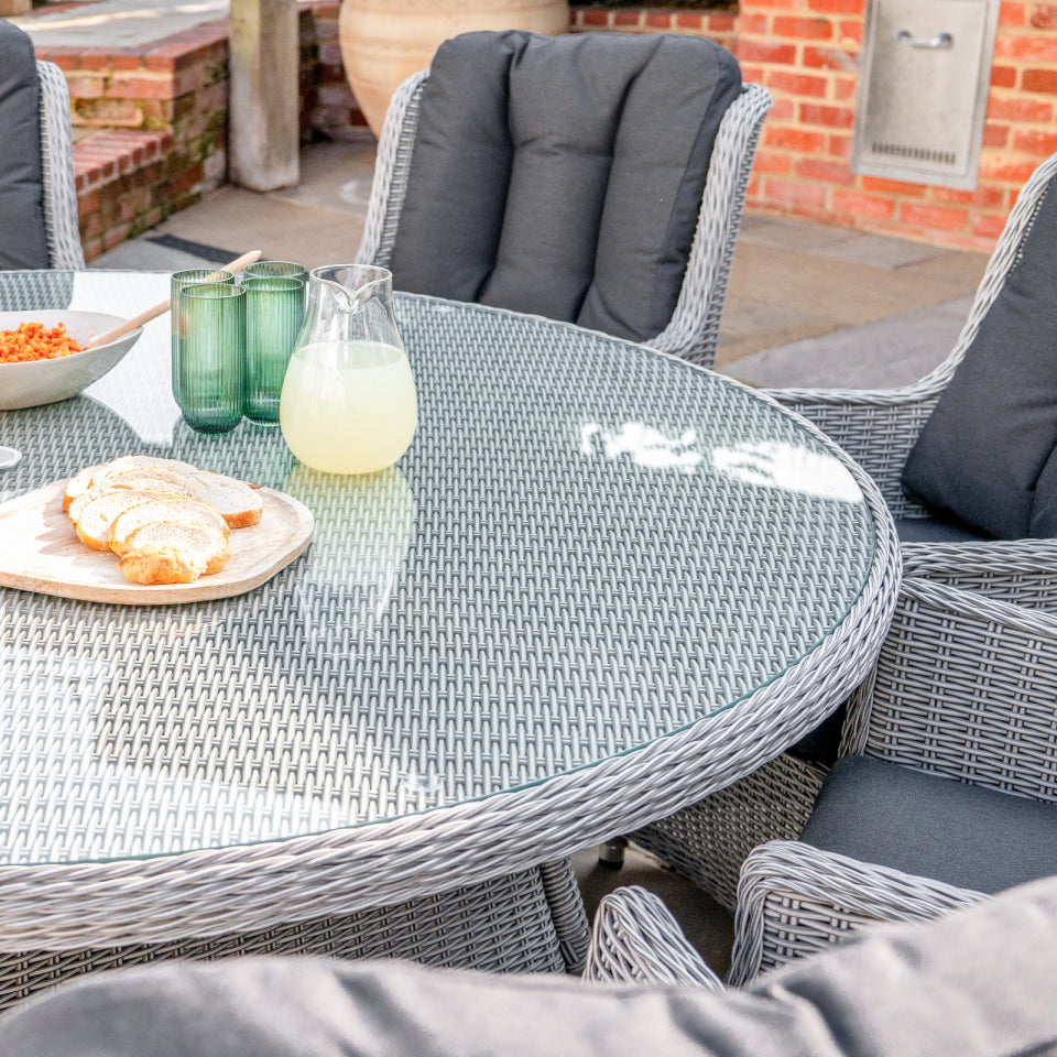 Talia 8 Seat Rattan Dining Set - Round Table in White Wash