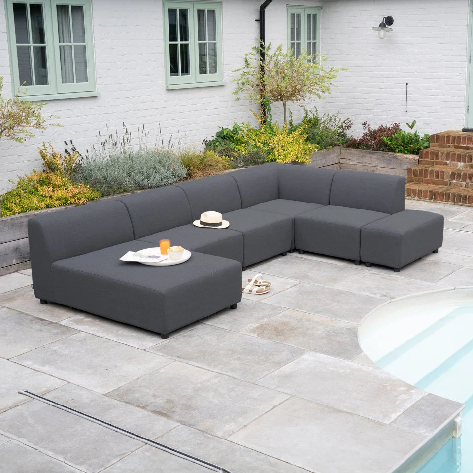 Casey All Weather Fabric Aluminium L-Shape Corner Sofa Lounging Set in Charcoal Grey