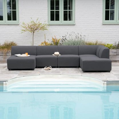 Casey All Weather Fabric Aluminium L-Shape Corner Sofa Lounging Set in Charcoal Grey