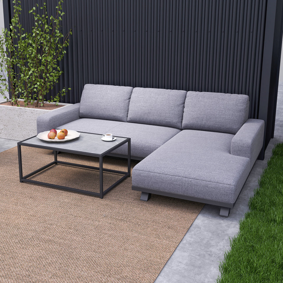 Tranquility All Weather Fabric Aluminium 3 Seater Chaise Sofa Lounging set in Ash Grey