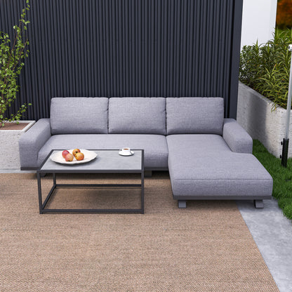 Tranquility All Weather Fabric Aluminium 3 Seater Chaise Sofa Lounging set in Ash Grey