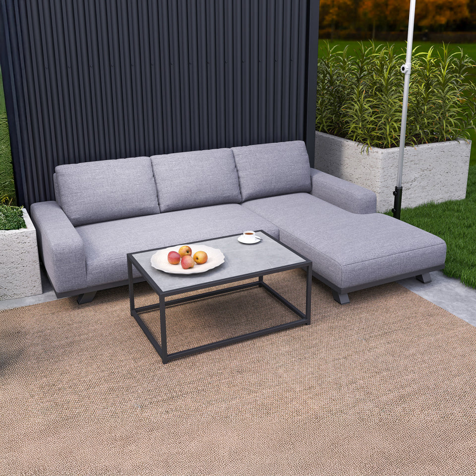 Tranquility All Weather Fabric Aluminium 3 Seater Chaise Sofa Lounging set in Ash Grey
