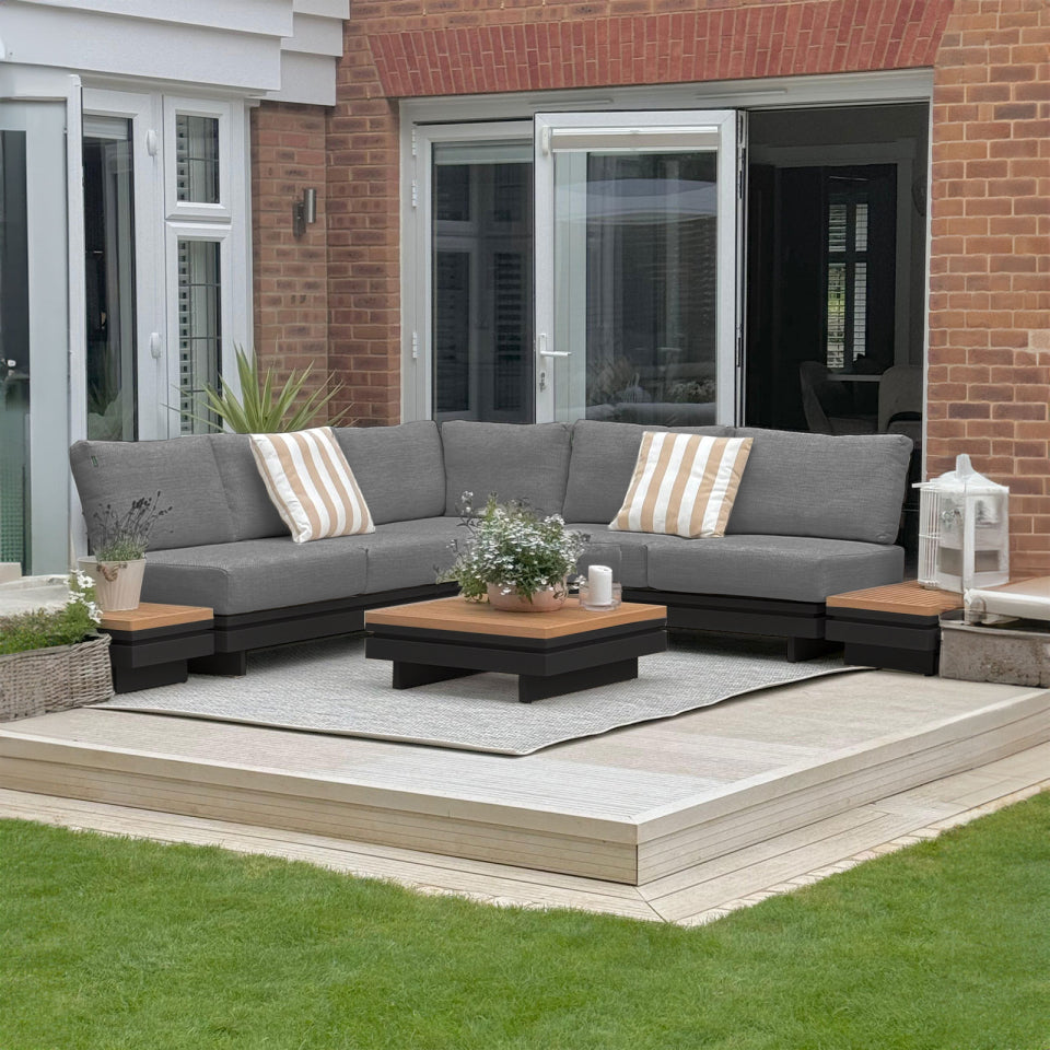 Bryson Aluminium Wood Corner Sofa Lounging Set in Graphite Grey