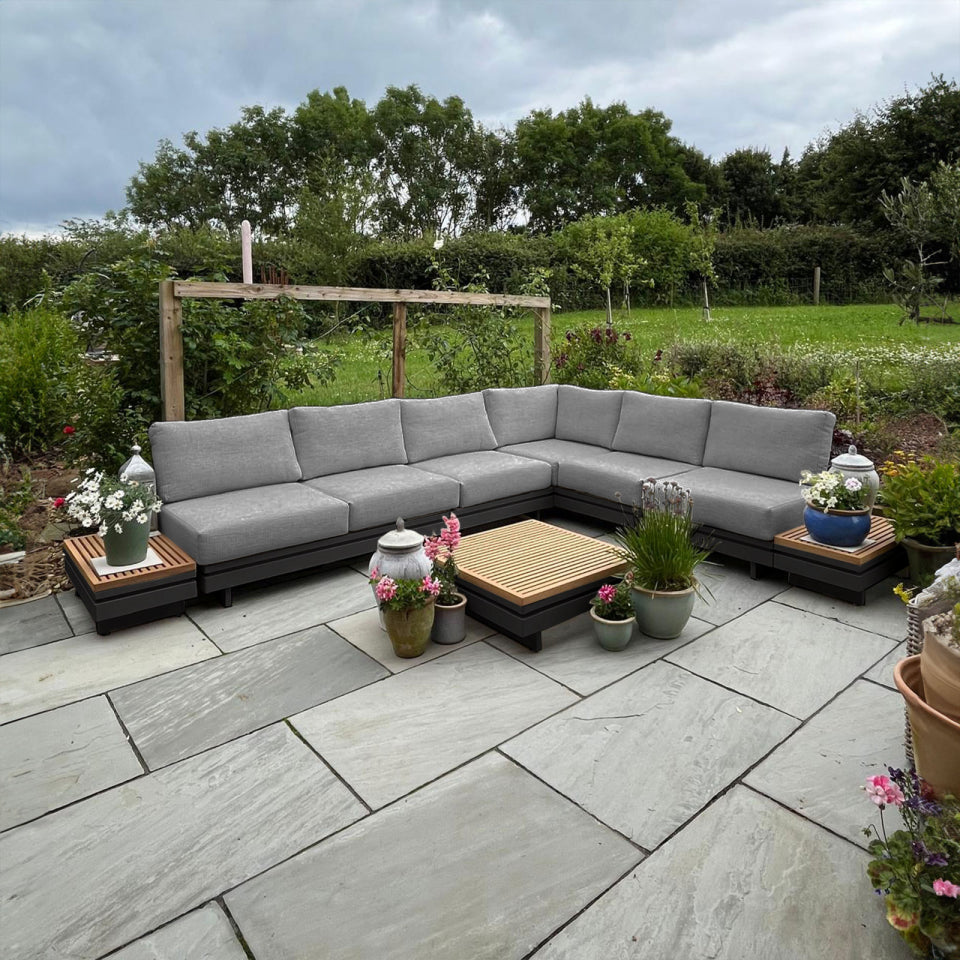 Bryson Aluminium Wood Large Corner Sofa Lounging Set in Graphite Grey