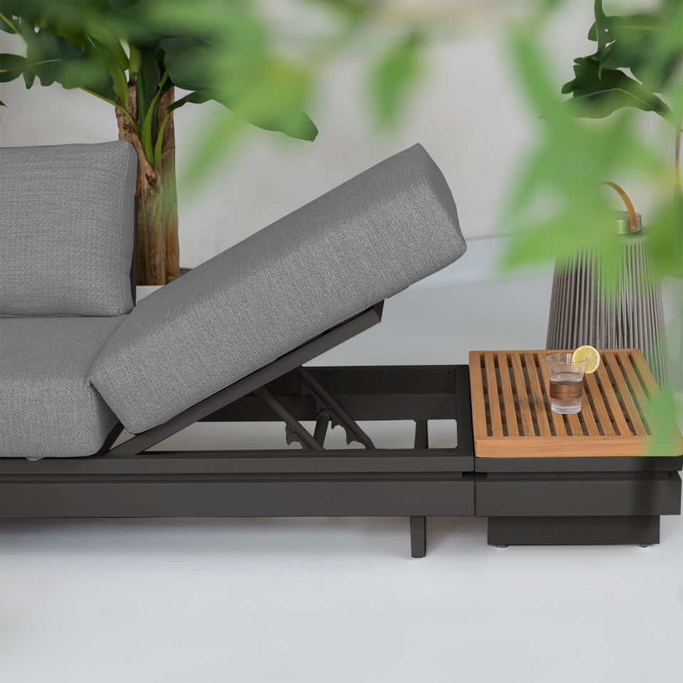 Bryson Aluminium Wood Large Corner Sofa Lounging Set in Graphite Grey