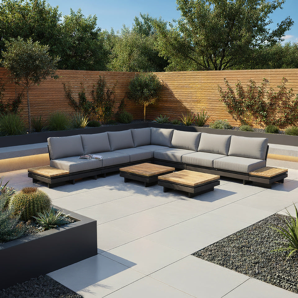 Bryson Aluminium Wood Deluxe Corner Sofa Lounging Set in Graphite Grey