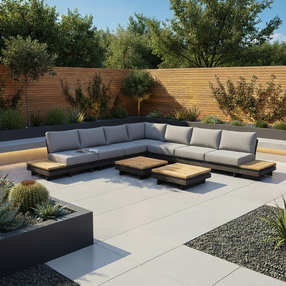 Bryson Aluminium Wood Deluxe Corner Sofa Lounging Set in Graphite Grey