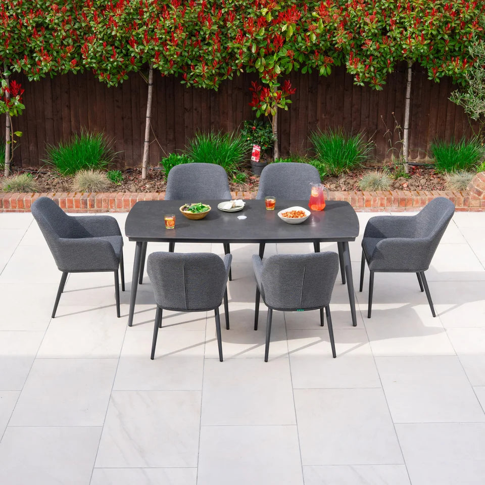 Ally 6 Seat All Weather Fabric Aluminium Dining Set - Rectangular Table in Graphite Grey
