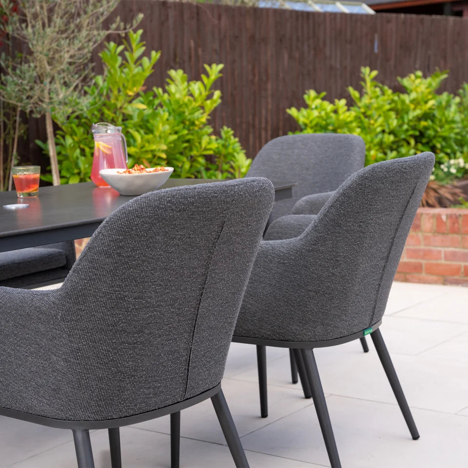 Ally 6 Seat All Weather Fabric Aluminium Dining Set - Rectangular Table in Graphite Grey