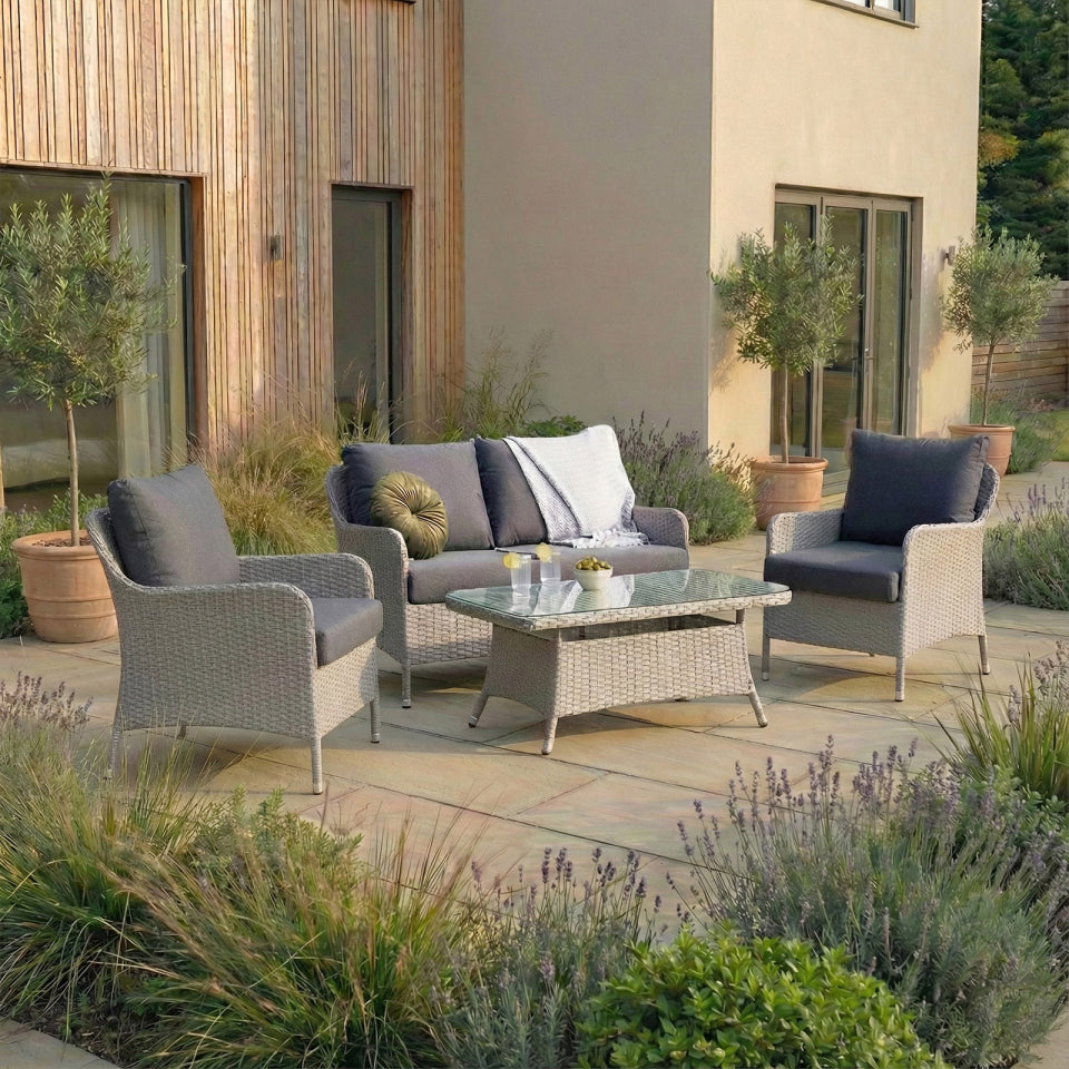 Emily Rattan 2 Seater Sofa Lounging Set in Moon Grey