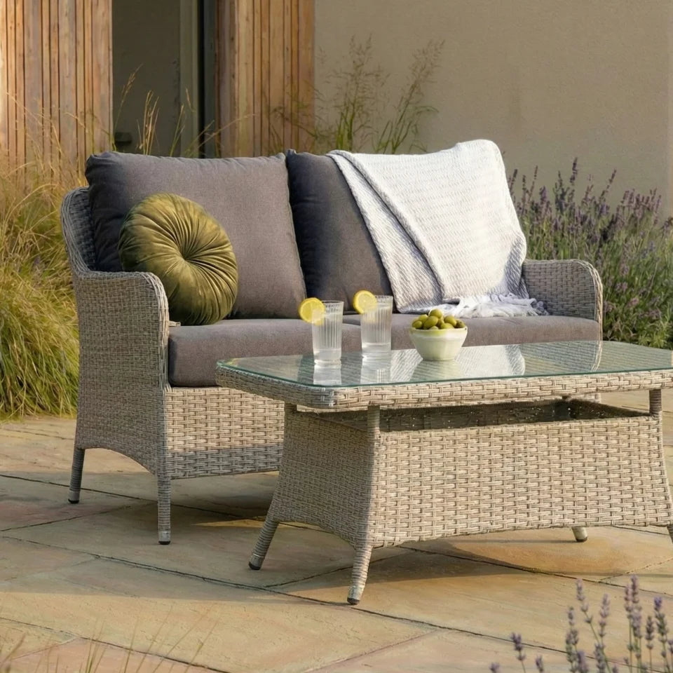 Emily Rattan 2 Seater Sofa Lounging Set in Moon Grey