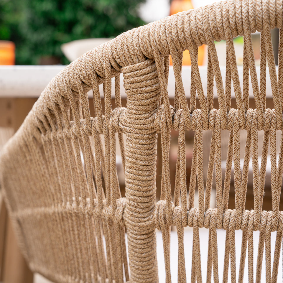 Madison 6 Seat Dining Acacia Wood Rope Dining Set - Round Table in Natural