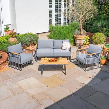 Isla Rope Aluminium Teak Wood 2 Seater Sofa Lounging Set in Persian Grey